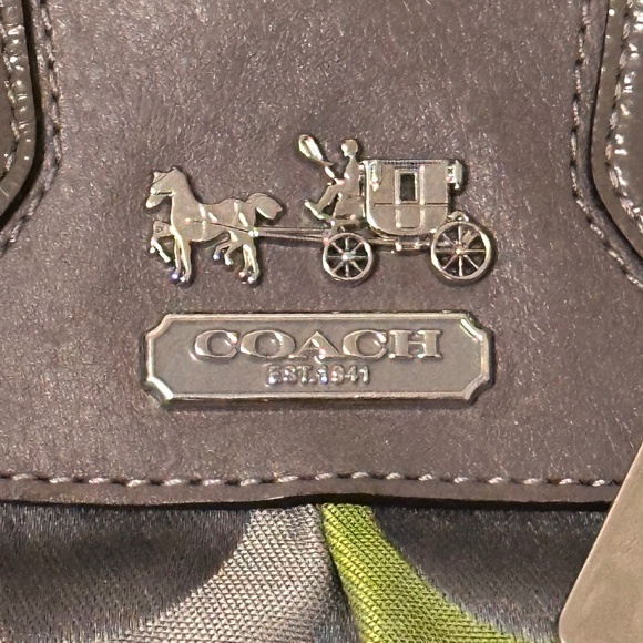 COACH Sabrina Signature Gray/Lime Green Op Art Satchel Handbag #D0971-13861 - Picture 12 of 16